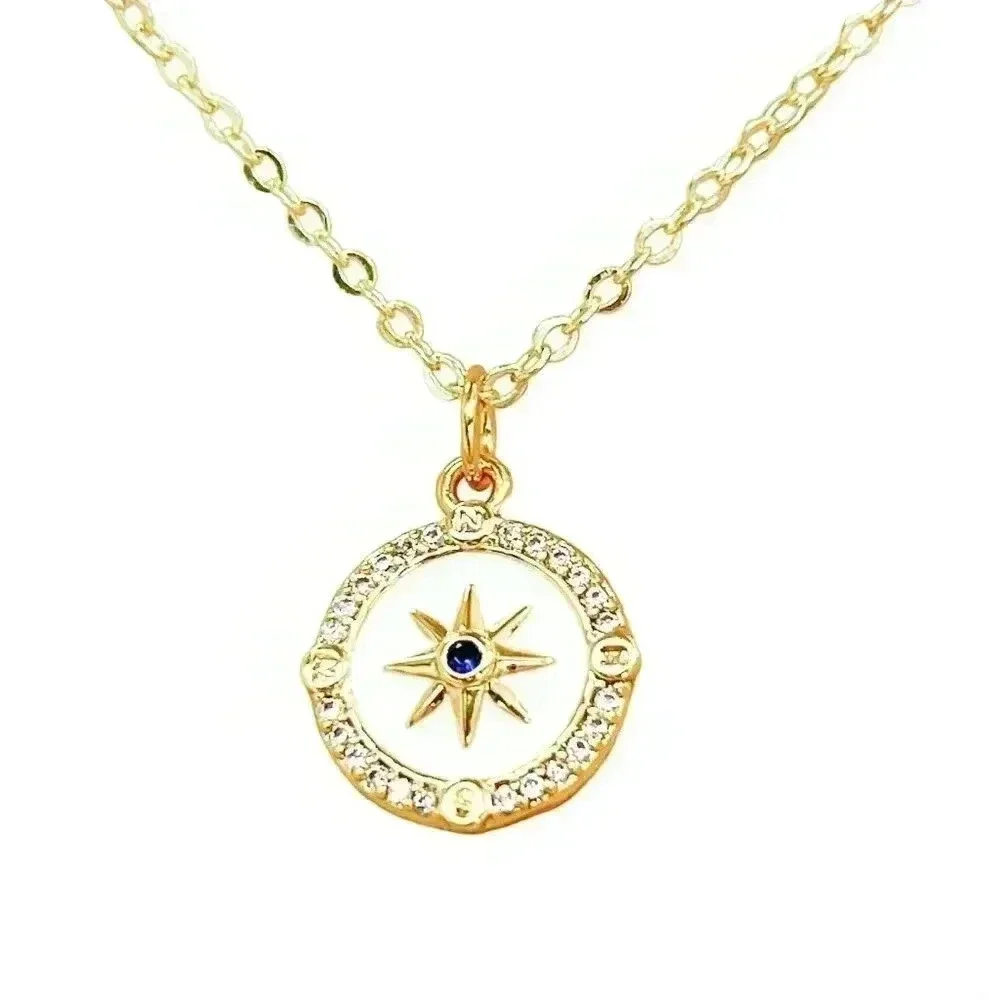Gold compass necklace, dainty minimalist jewelry
